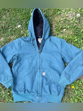 Carhartt unisex Teal Blue Size Small lined hooded worn